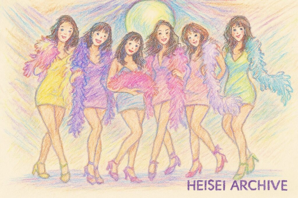 色鉛筆で書いたディスコにいそうなイケイケギャルのイメージイラスト(Heisei Archive)