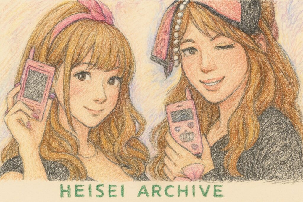 色鉛筆で書いた日本のギャルのイメージイラスト(Heisei Archive)