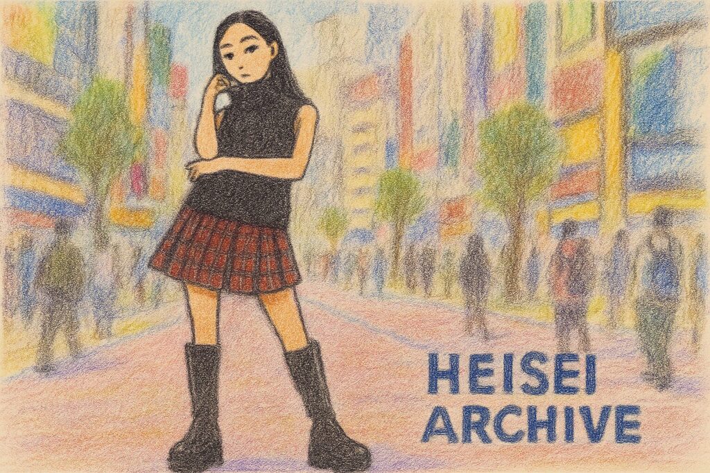 色鉛筆で書いたアムラーのイメージイラスト(Heisei Archive)