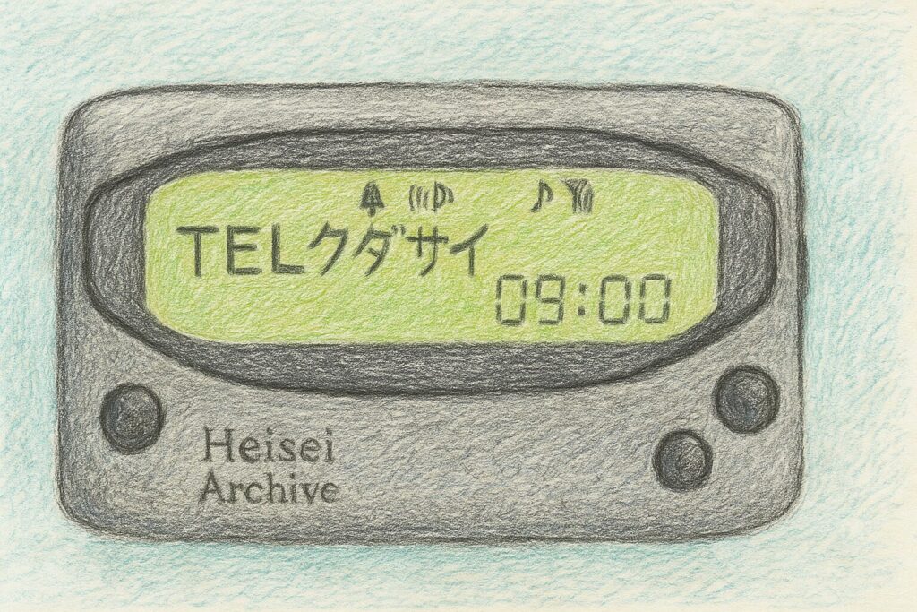 色鉛筆で書いたポケットベルのイメージイラスト（Heisei Archive）