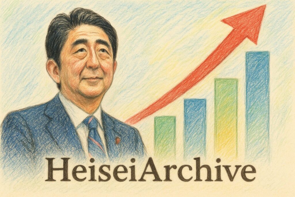 色鉛筆で書いたアベノミクスのイメージイラスト（Heisei Archive）