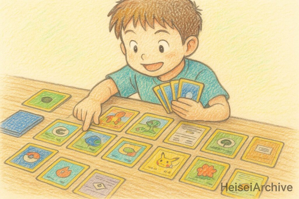 色鉛筆で書いたカードゲームのイメージイラスト（Heisei Archive）