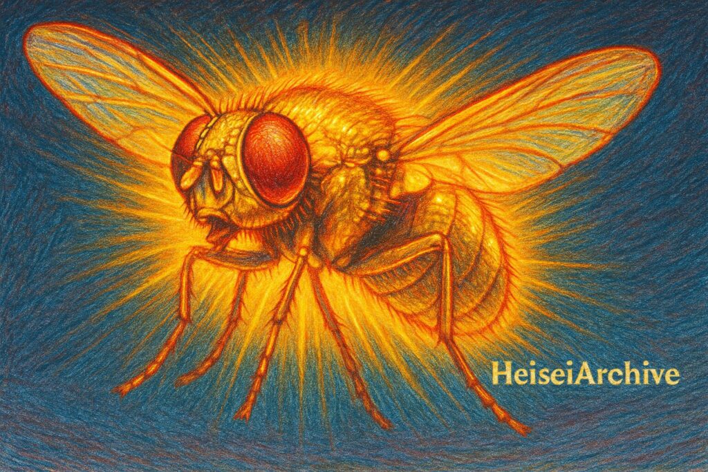 色鉛筆で書いた光るハエのイメージイラスト（Heisei Archive）