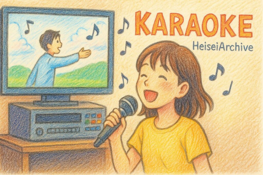 色鉛筆で書いたカラオケのイメージイラスト（Heisei Archive）