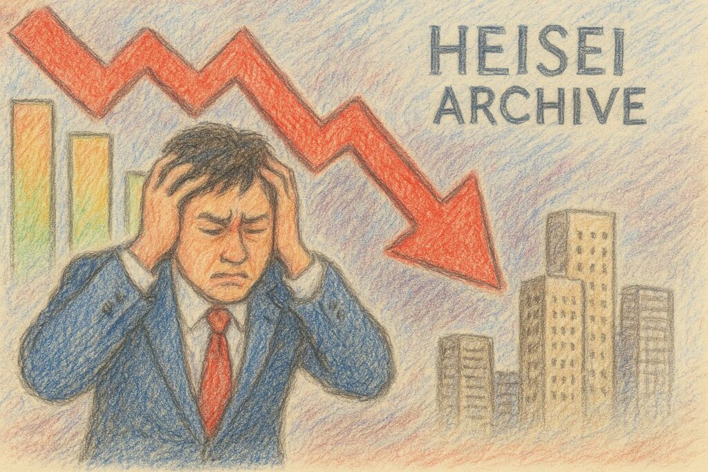色鉛筆で書いたリーマンショックのイメージイラスト（Heisei Archive）