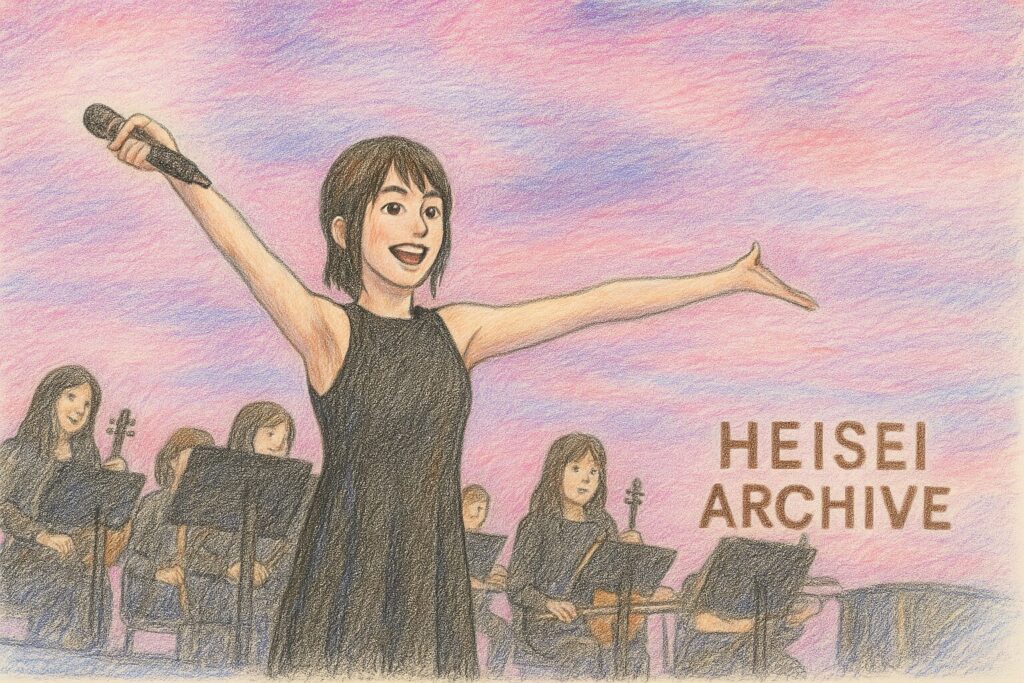 色鉛筆で書いた日本のシンガーソングライターのイメージイラスト（Heisei Archive）