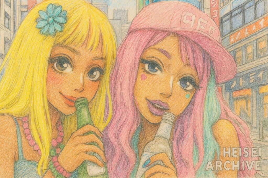 色鉛筆で書いたヤマンバギャルのイメージイラスト(Heisei Archive)