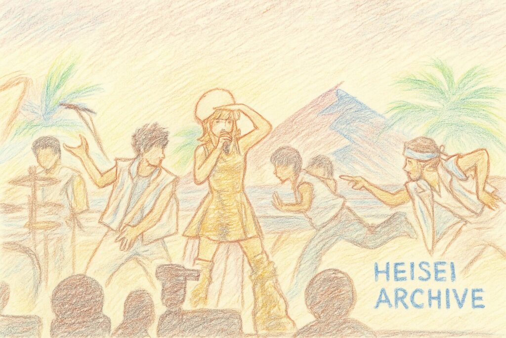 色鉛筆で書いた日本の女性歌手のイメージイラスト(Heisei Archive)