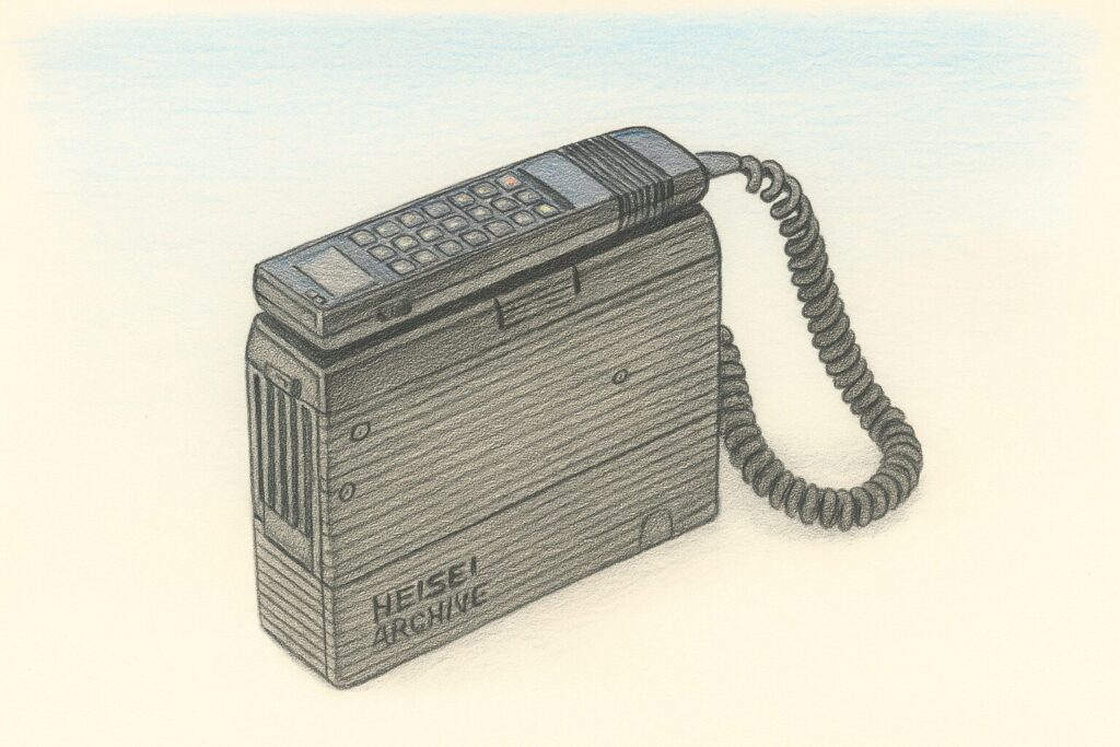 色鉛筆で書いたショルダーフォンのイメージイラスト(Heisei Archive)