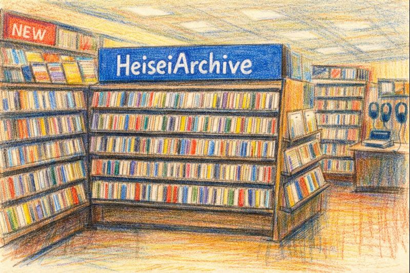 色鉛筆で書いたCDレンタルショップのイメージイラスト