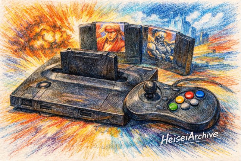 色鉛筆で書いたアーケードゲームと互換性のある家庭用ゲーム機のイメージイラスト