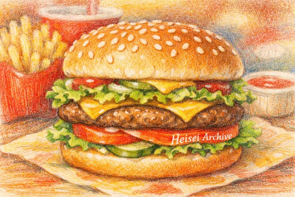 色鉛筆で書いたハンバーガーのイメージイラスト